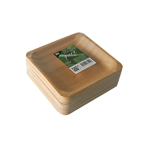 10 x 50 Fingerfood - Teller, Holz "pure" eckig 14 cm x 14 cm