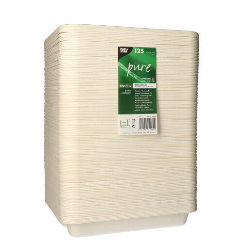 4 x 125 Siegelschalen, Zuckerrohr 3-geteilt 850 ml 3 cm x 17,5 cm x 22,5 cm weiss