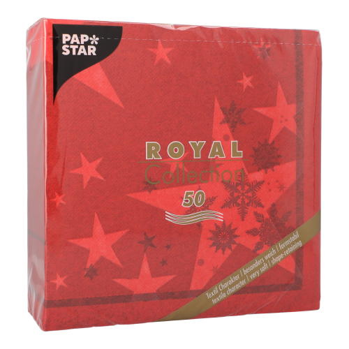 5 x 50 Servietten "ROYAL Collection" 1/4-Falz 40 cm x 40 cm rot "Stars and Snowflakes"