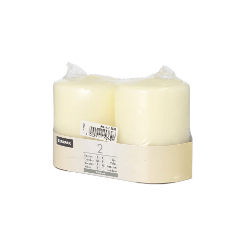 6 x 2 Stumpenkerzen Ø 80 mm · 100 mm elfenbein "Ivory" mit Flachkopf