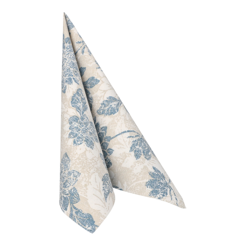 5 x 50 Servietten "ROYAL Collection" 1/4-Falz 40 cm x 40 cm arktikblau "Flowers"