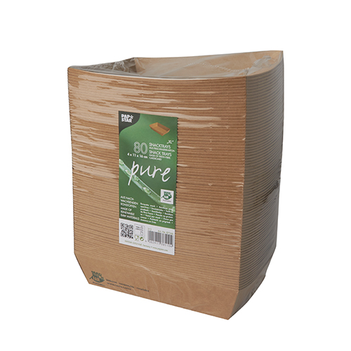 8 x 80 Snackschalen, Pappe "pure" 4 cm x 11 cm x 16 cm braun "100% Fair" extra groß