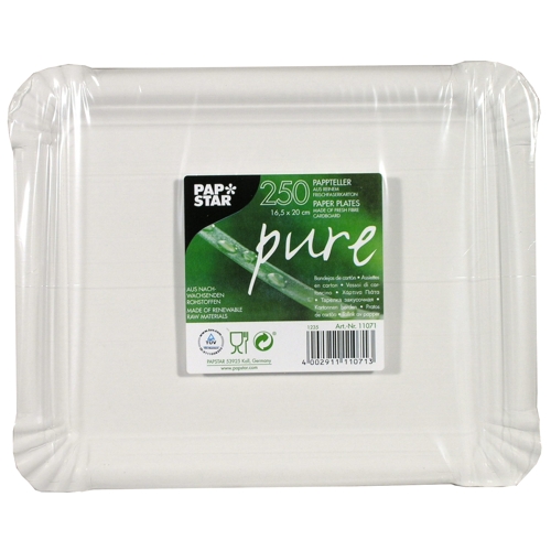 2 x 250 Pappteller "pure" eckig 16,5 cm x 20 cm weiss