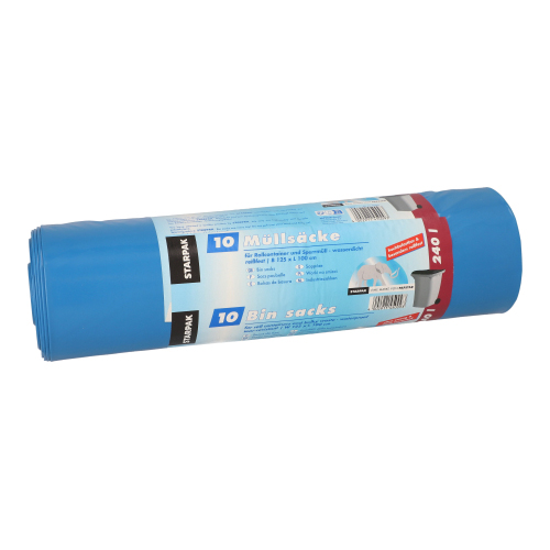 10 x 10 Müllsäcke, LDPE 240 l 100 cm x 125 cm blau hochbelastbar und besonders reißfest, 70 my