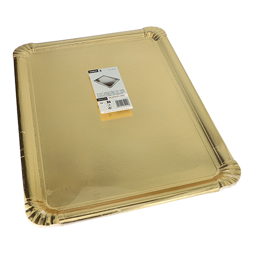 18 x 5 Servierplatten, Pappe, PET-beschichtet eckig 34 cm x 45,5 cm gold