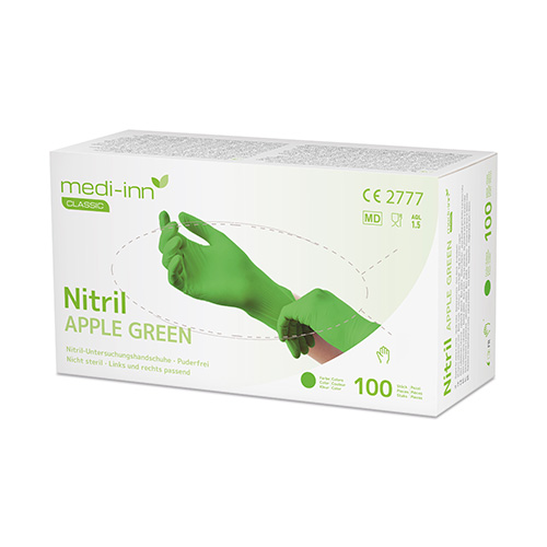 10 x 100 "Medi-Inn Classic" Handschuhe, Nitril puderfrei apfelgrün "Nitril Apple Green" Größe: XS