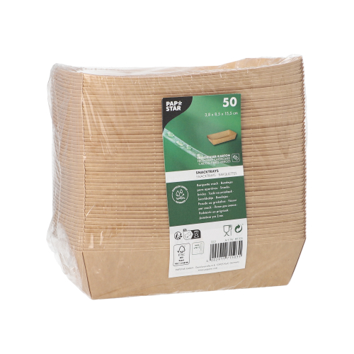 10 x 50 Snackschalen, Pappe "pure" 3,5 cm x 8,5 cm x 15,5 cm braun