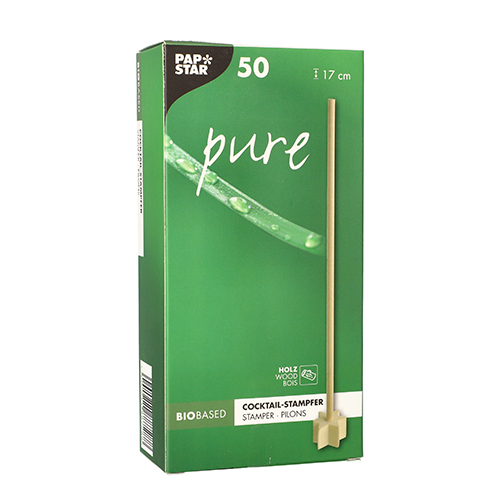 10 x 50 Cocktail-Stampfer, Holz "pure" 17 cm natur "Star"