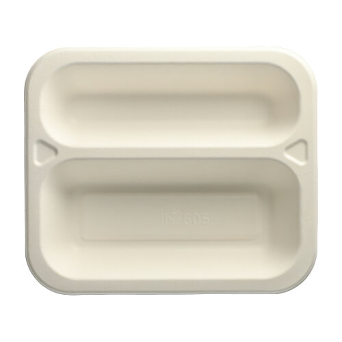 6 x 100 Siegelschalen, Zuckerrohr 2-geteilt 975 ml 4,2 cm x 21,2 cm x 25 cm weiss