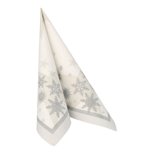 5 x 50 Servietten "ROYAL Collection" 1/4-Falz 40 cm x 40 cm weiss "Stars and Snowflakes"