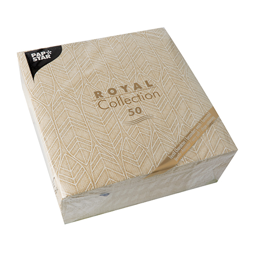 5 x 50 Servietten "ROYAL Collection" 1/4-Falz 40 cm x 40 cm sand "Leaves"