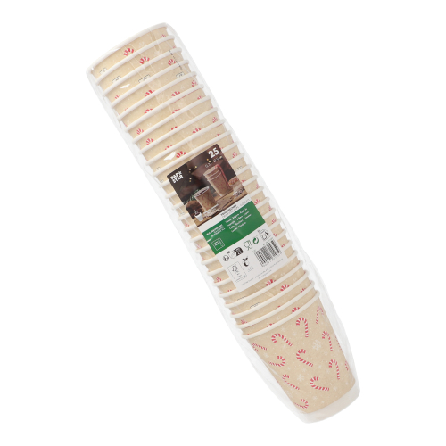 20 x 25 Trinkbecher, Pappe 0,3 l Ø 9 cm · 11,2 cm natur "Candy Canes " doppelwandig