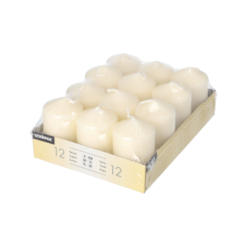 6 x 12 Stumpenkerzen Ø 40 mm · 60 mm elfenbein "Ivory" mit Flachkopf