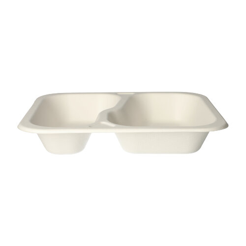 6 x 100 Siegelschalen, Zuckerrohr 2-geteilt 1000 ml 4,2 cm x 21,2 cm x 25 cm weiss