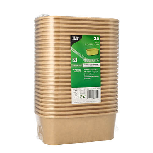 12 x 25 Verpackungsbecher, Pappe rechteckig 750 ml 5,7 cm x 17,3 cm x 12,3 cm braun "100% Fair"
