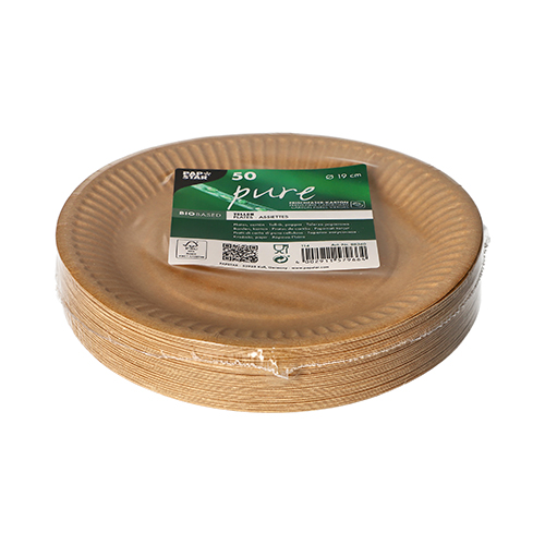 16 x 50 Pappteller "pure" rund Ø 19 cm braun