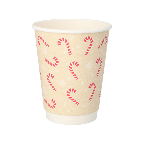 20 x 25 Trinkbecher, Pappe 0,3 l Ø 9 cm · 11,2 cm natur "Candy Canes " doppelwandig
