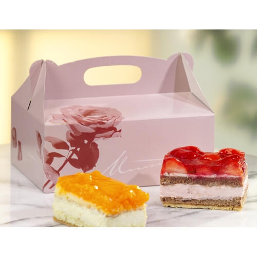 10 x 15 Gebäck-Kartons, Pappe eckig 26 cm x 22 cm x 9 cm rosé mit Tragegriff