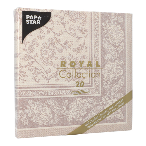 8 x 20 Servietten "ROYAL Collection" 1/4-Falz 40 cm x 40 cm mocca "Ornaments"