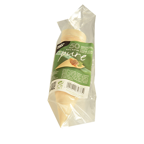 10 x 50 Fingerfood - Spitztüten, Holz "pure" Ø 4,5 cm · 8,5 cm