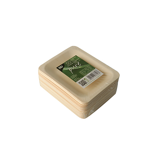 10 x 50 Fingerfood - Teller, Holz "pure" eckig 12 cm x 9,5 cm