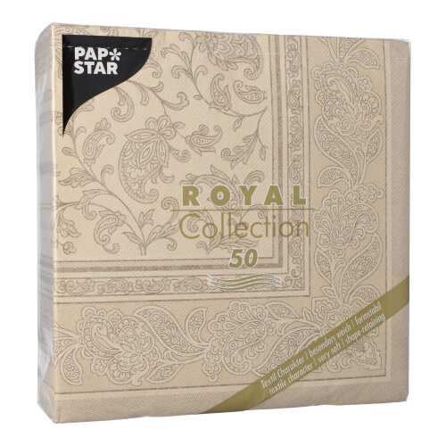 5 x 50 Servietten "ROYAL Collection" 1/4-Falz 40 cm x 40 cm sand "Ornaments"