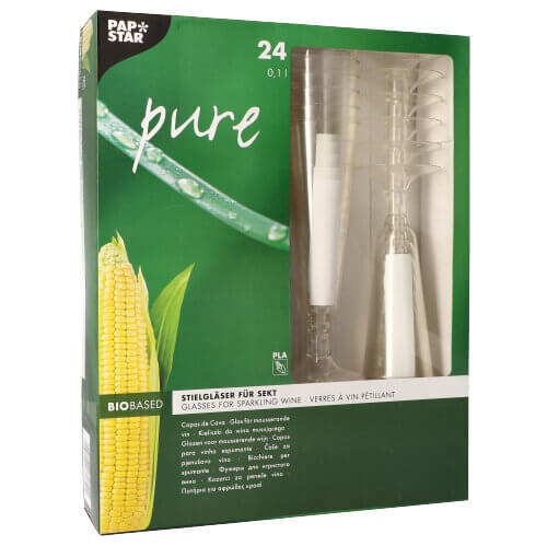 10 x 24 Sektgläser, PLA "pure" 0,1 l Ø 5,5 cm · 16,5 cm glasklar mit glasklarem Fuß