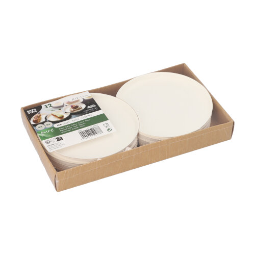 24 x 12 Teller Zuckerrohr "pure" rund Ø 12 cm · 1 cm weiss "Cella"