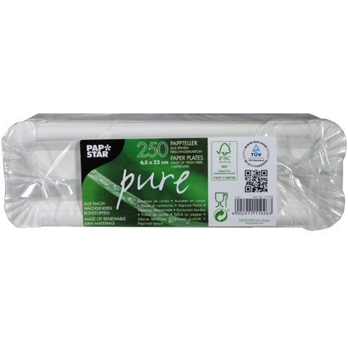 4 x 250 Pappteller "pure" eckig 6,5 cm x 22 cm weiss