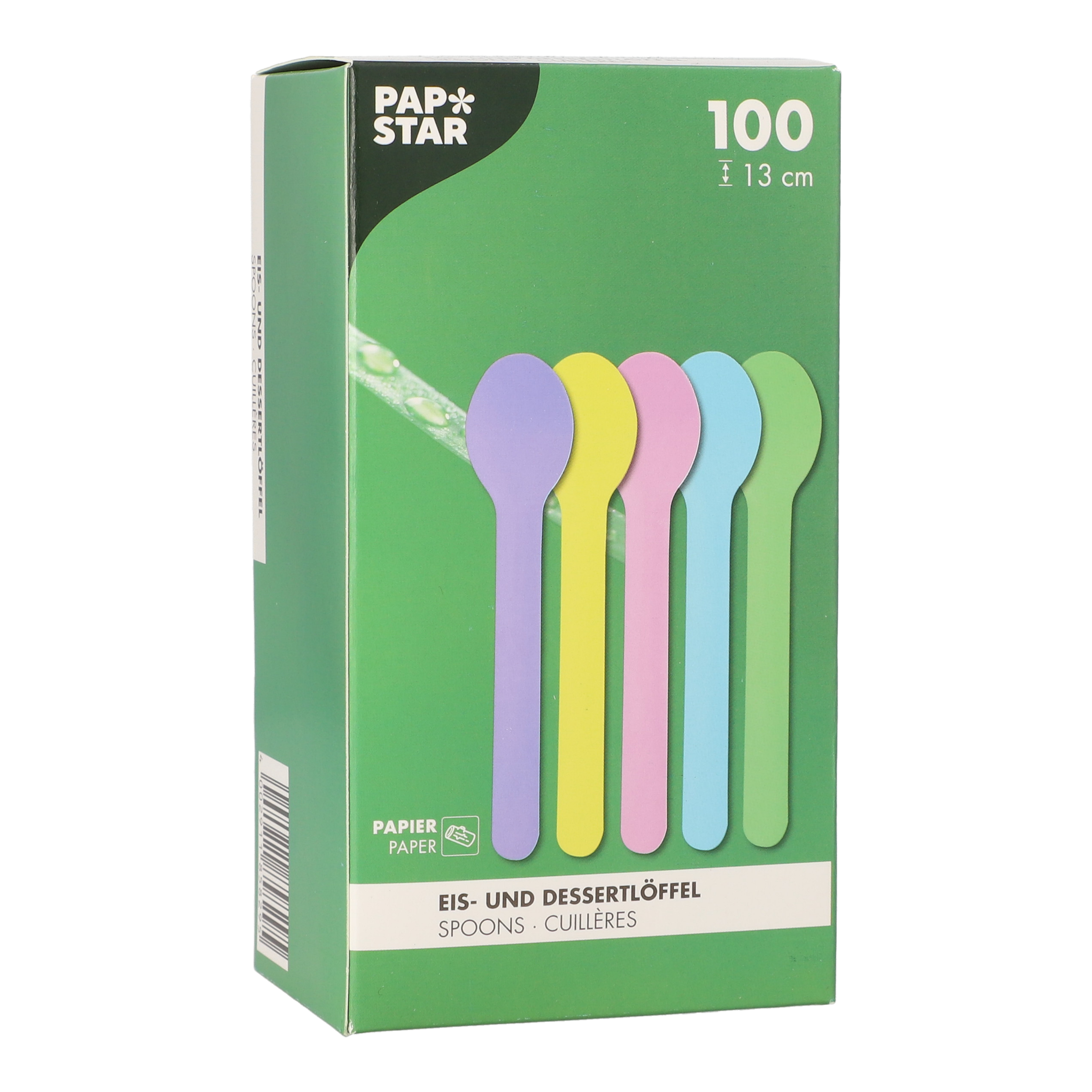 10 x 100 Eis- und Dessertlöffel Papier 13 cm farbig sortiert