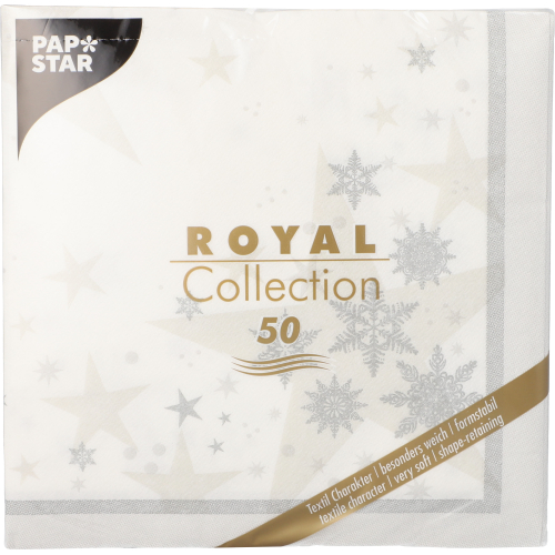 5 x 50 Servietten "ROYAL Collection" 1/4-Falz 40 cm x 40 cm weiss "Stars and Snowflakes"