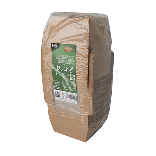 12 x 40 Feinkostboxen, Pappe mit Sichtfenster aus PLA "pure" eckig 350 ml 4,5 cm x 9 cm x 9 cm braun