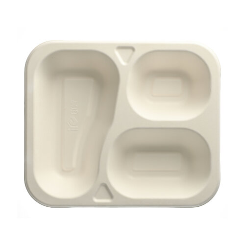 6 x 100 Siegelschalen, Zuckerrohr 3-geteilt 925 ml 4,2 cm x 21,2 cm x 25 cm weiss