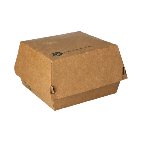 4 x 80 Burgerboxen, Pappe 7 cm x 12,5 cm x 12,5 cm braun "100% Fair" groß