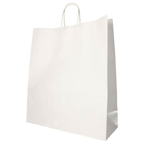 10 x 25 Tragetaschen, Papier 41 cm x 35 cm x 14 cm weiss mit gedrehtem Tragegriff