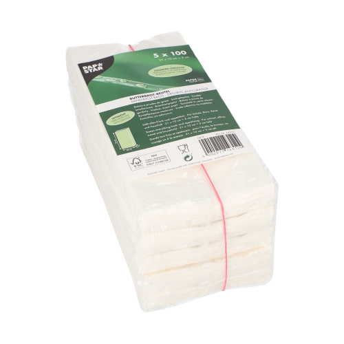 10 x 500 Butterbrotbeutel 21 cm x 10 cm x 3 cm weiss , fettdicht