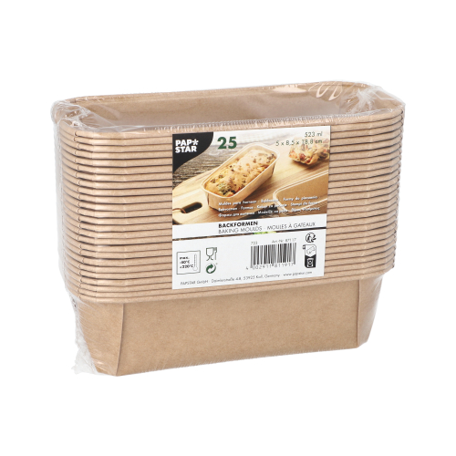 8 x 25 Backformen "pure" eckig 523 ml 5 cm x 8,5 cm x 18,8 cm braun