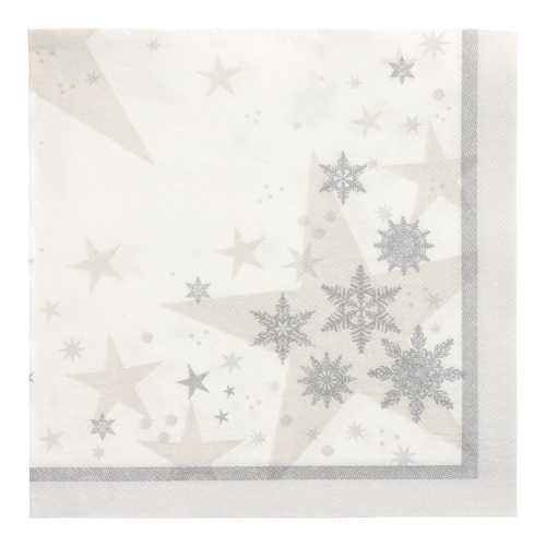 5 x 50 Servietten "ROYAL Collection" 1/4-Falz 40 cm x 40 cm weiss "Stars and Snowflakes"