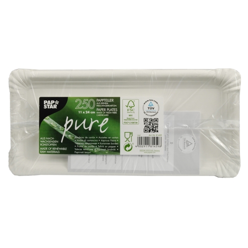 4 x 250 Pappteller "pure" eckig 11 cm x 24 cm weiss