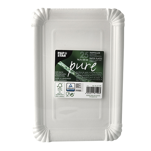 15 x 25 Pappteller "pure" eckig 16,5 cm x 23 cm weiss