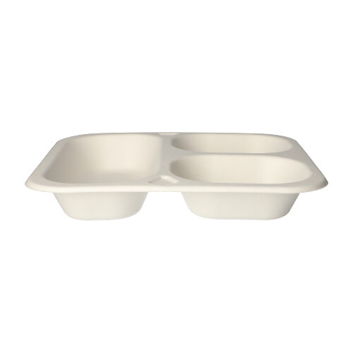 4 x 50 Siegelschalen, Zuckerrohr 3-geteilt 1350 ml 4,2 cm x 24,5 cm x 26,5 cm weiss