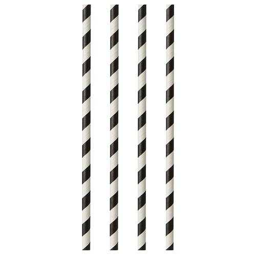 Trinkhalme, Papier Ø 6 mm · 29 cm schwarz/weiss "Stripes"