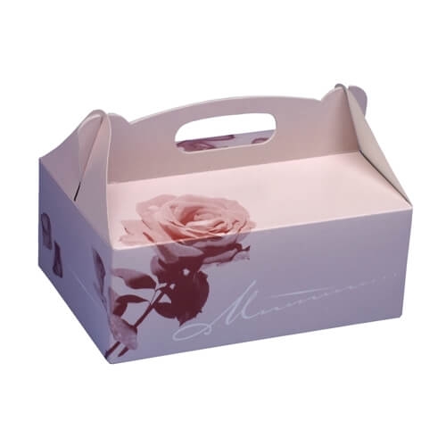 Gebäck-Kartons, Pappe eckig 20 cm x 13 cm x 9 cm rosé mit Tragegriff