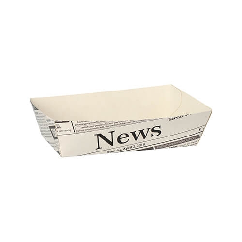 12 x 50 Pommes-Frites-Trays 3,5 cm x 7 cm x 12 cm weiss "Newsprint"