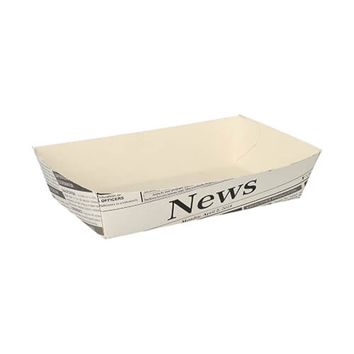 10 x 50 Pommes-Frites-Trays 3,8 cm x 8,5 cm x 15,5 cm weiss "Newsprint"