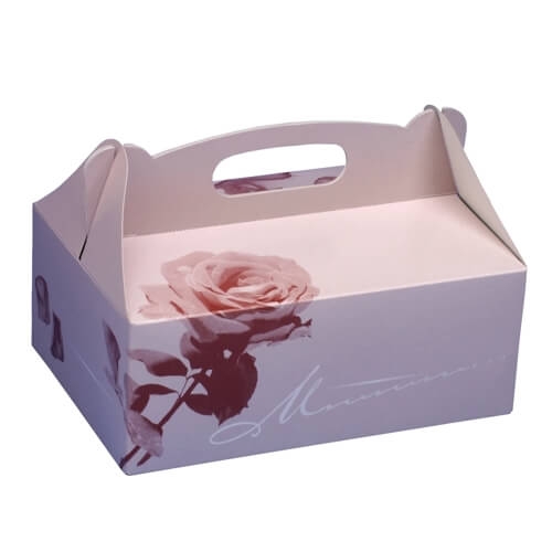Gebäck-Kartons, Pappe eckig 23 cm x 16 cm x 9 cm rosé mit Tragegriff