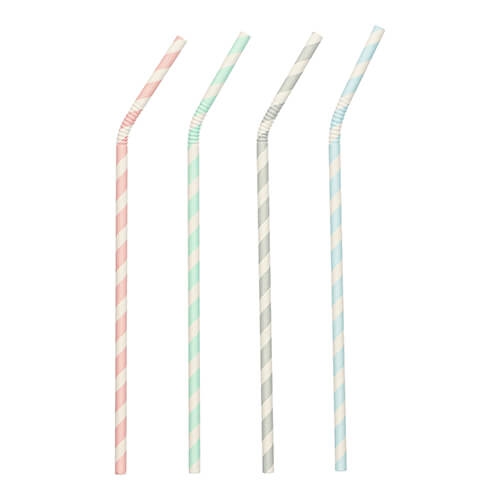 Trinkhalme, Papier Ø 6 mm · 22 cm farbig sortiert "Stripes" flexibel