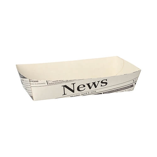 12 x 50 Pommes-Frites-Trays 3,5 cm x 7 cm x 15 cm weiss "Newsprint"