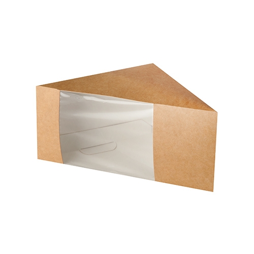 Sandwichboxen, Pappe mit Sichtfenster aus PLA 12,3 cm x 12,3 cm x 8,2 cm braun