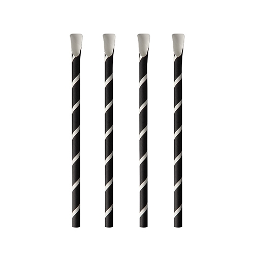 Trinkhalme mit Löffel, Papier Ø 8 mm · 20 cm schwarz/weiss "Stripes"